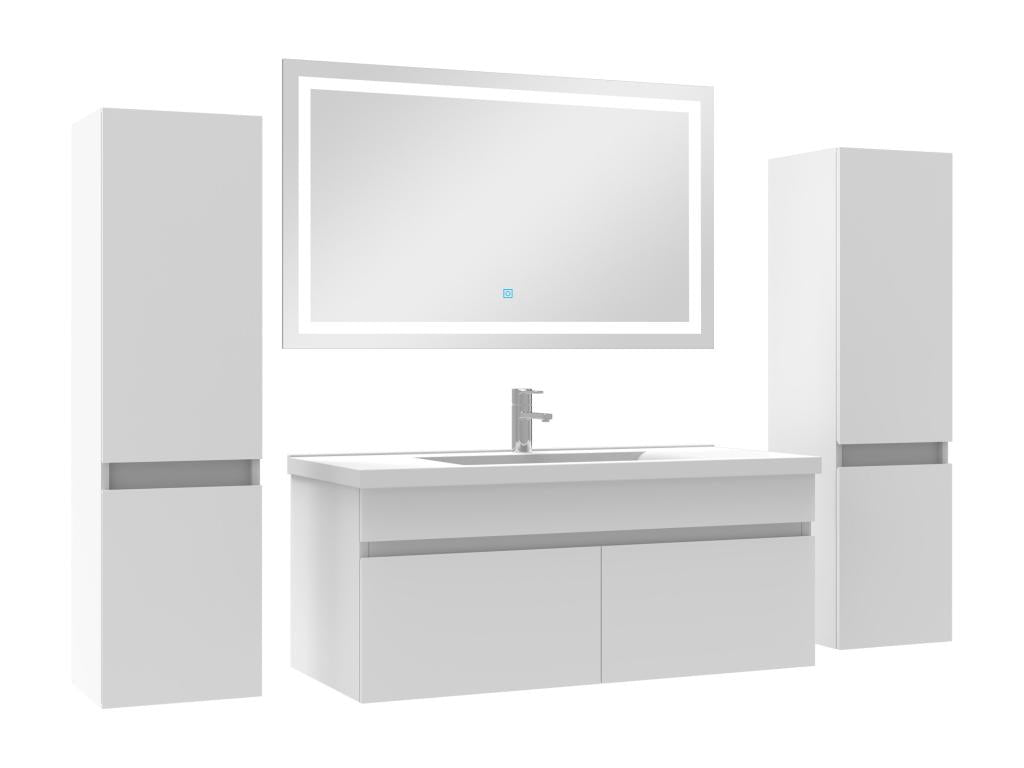 Bathroom vanity unit 100cm with washbasin, column, and illuminated mirror, White BHGP18344