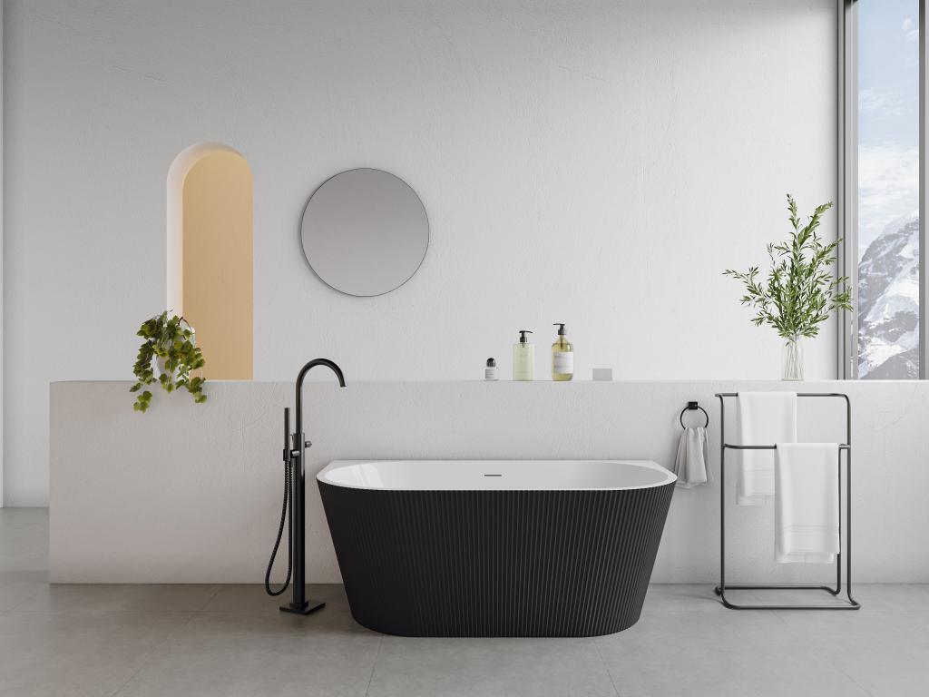 Semi-fluted bathtub - 206 L - 149x75x58 cm - Matte black - Acrylic - Mobenze WSSD73023