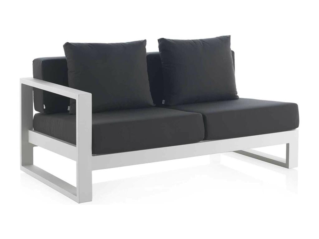 White aluminum sofa with left arm and black cushions XVRO37547