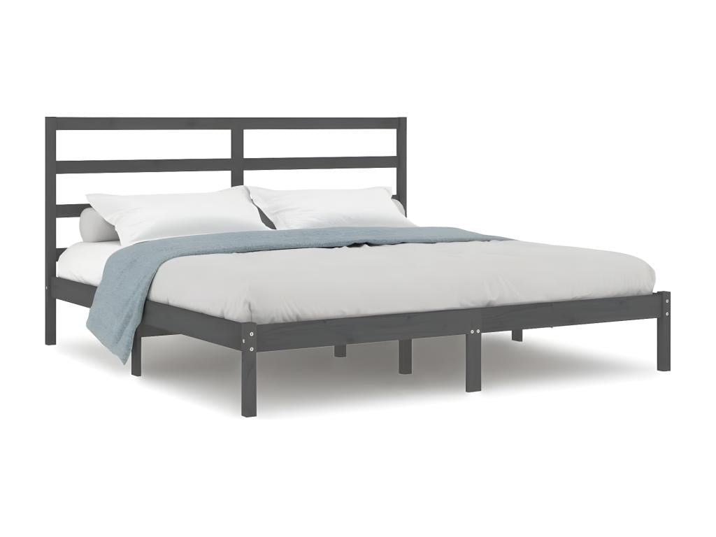 Bed frame without mattress, grey, 200x200 cm, solid pine, Mobenze, UBOX60352