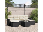 7-piece garden furniture set with cushions, black woven resin YKOR47799