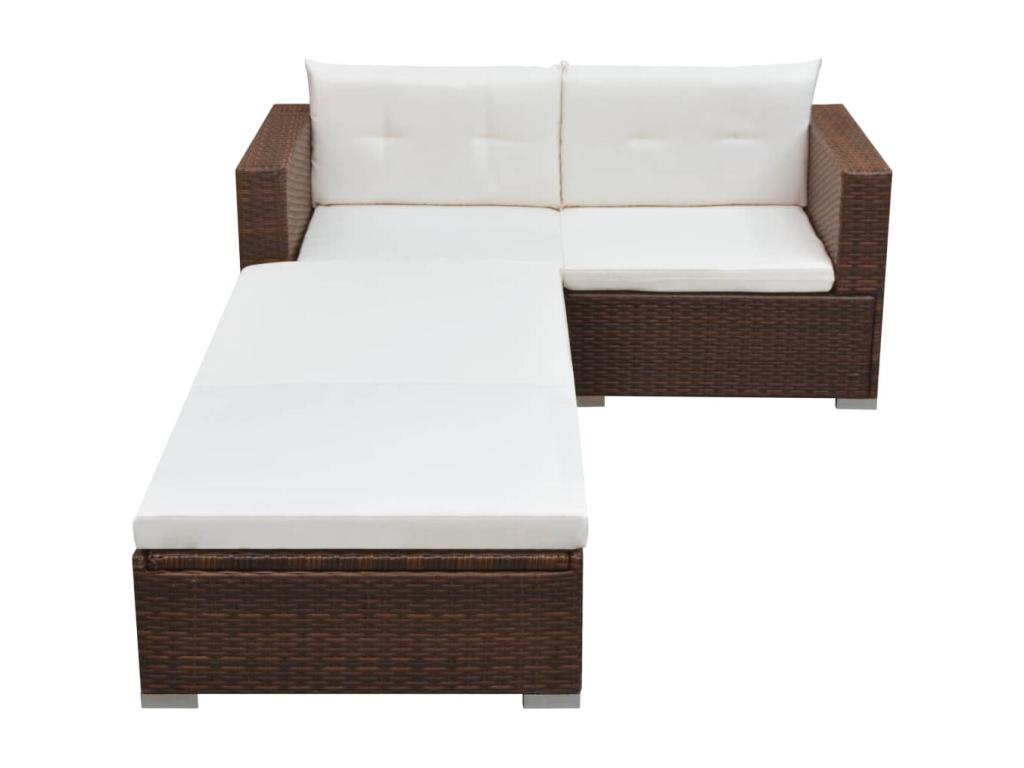 3-piece garden furniture set with cushions, brown woven resin XQIM59763