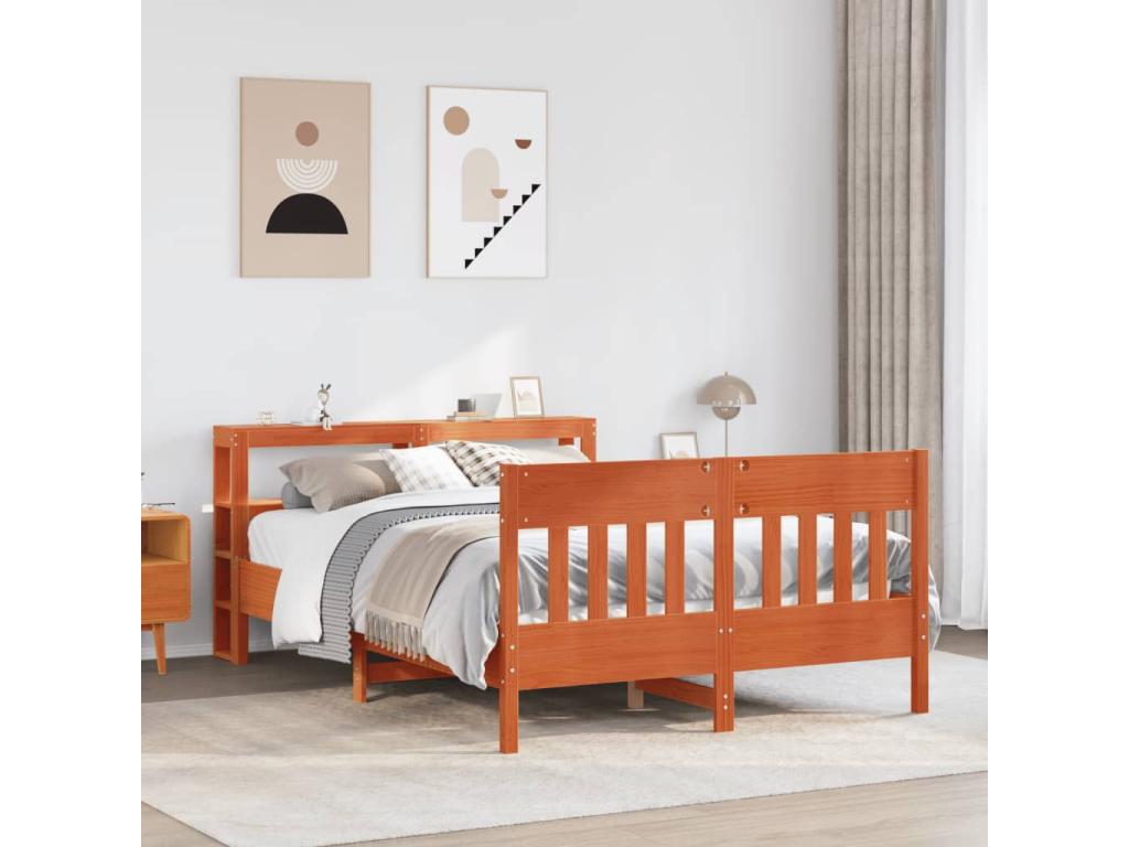 Bed frame without mattress, brown wax finish, 120x200cm, Mobenze solid pine, JGBQ45445