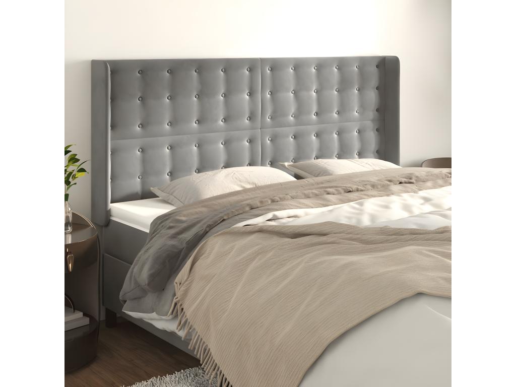 Headboard with wings, light grey, 183x16x118/128 cm, velvet, PPDO99720