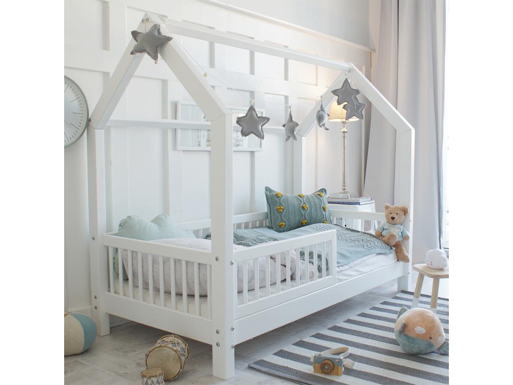 Cabin bed 90x190cm, guardrail and slatted base included, 10cm legs, Mobenze White EJFL22479