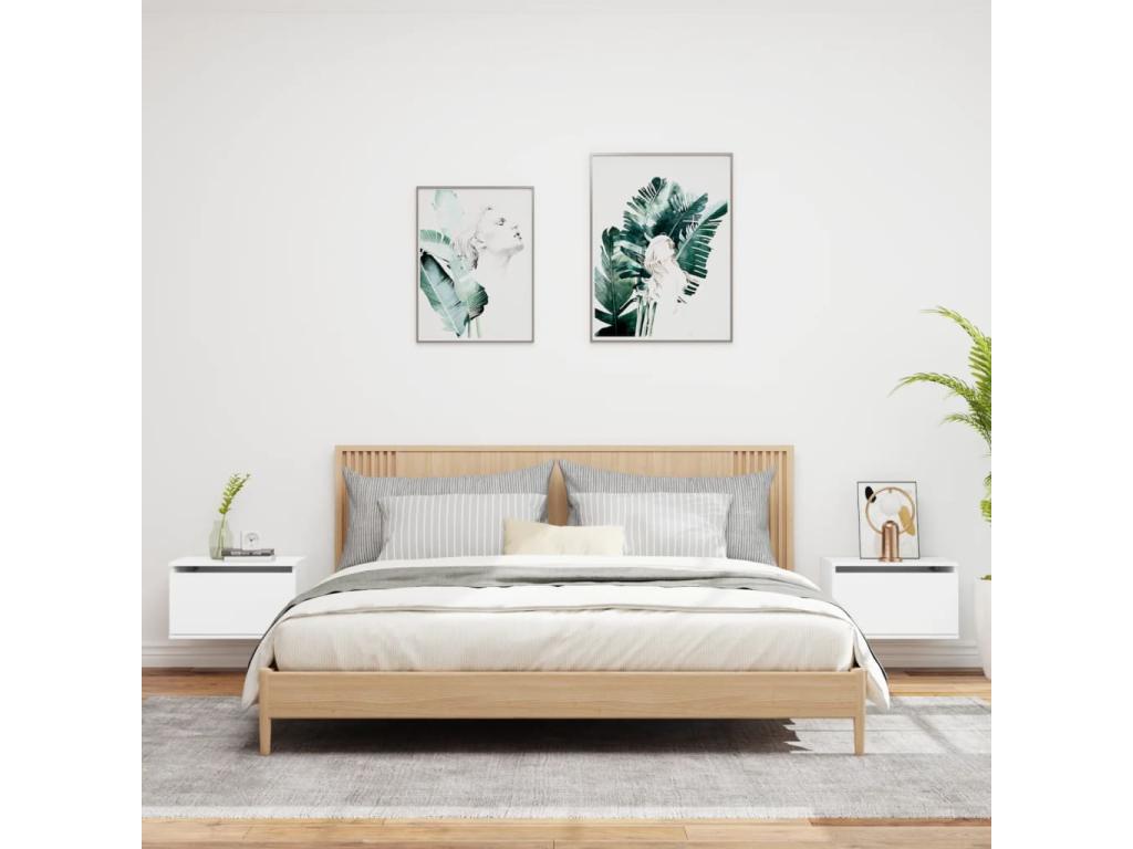 Wall-mounted bedside tables with LED lights, 2 pcs, white, WMKB71517