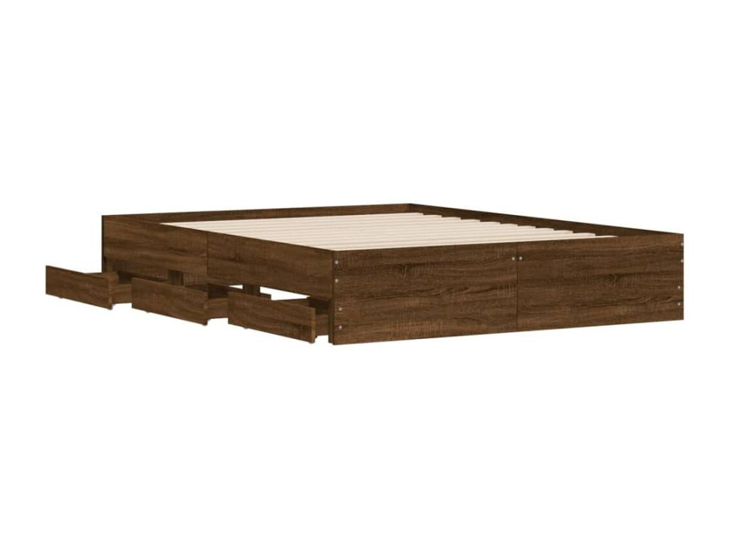 Bed frame with drawers, without mattress, brown oak, 140x200 cm, RQMT51115