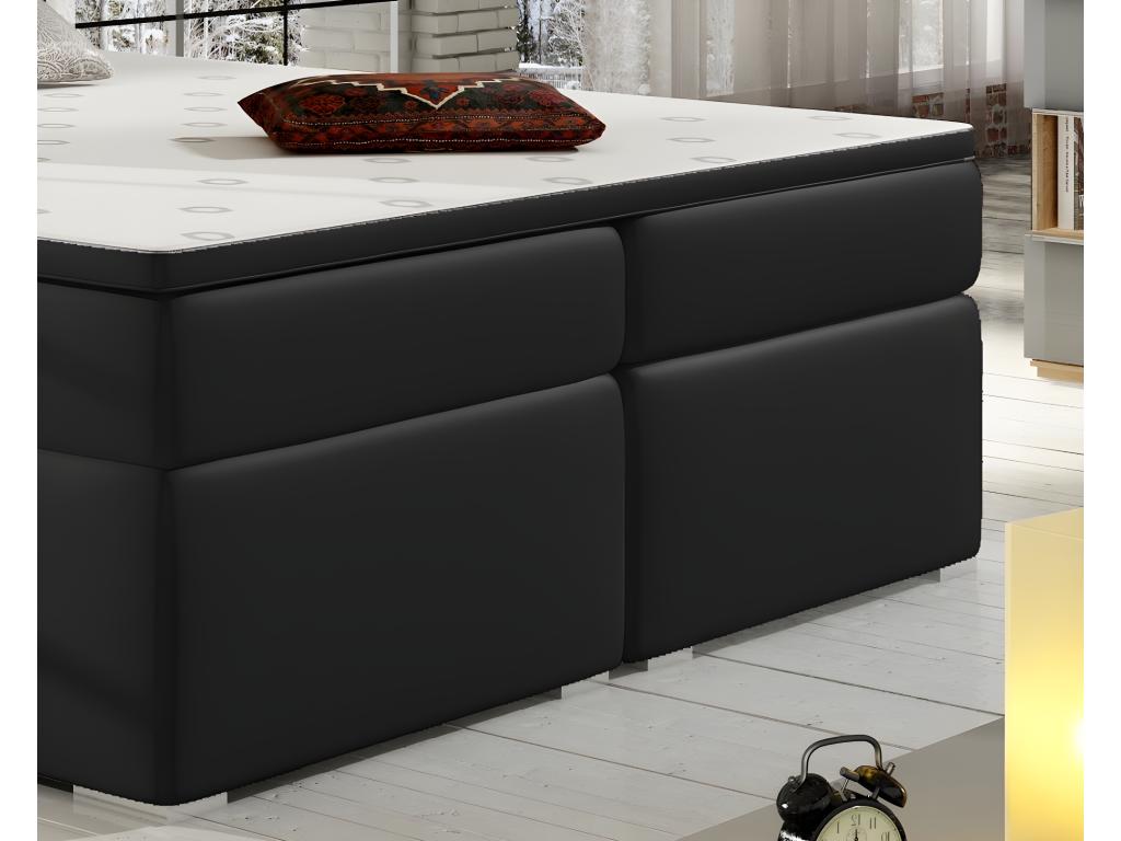 Complete box spring set including headboard, bed base, mattress, and mattress topper - black faux leather - 160x200 cm ZIZK18445
