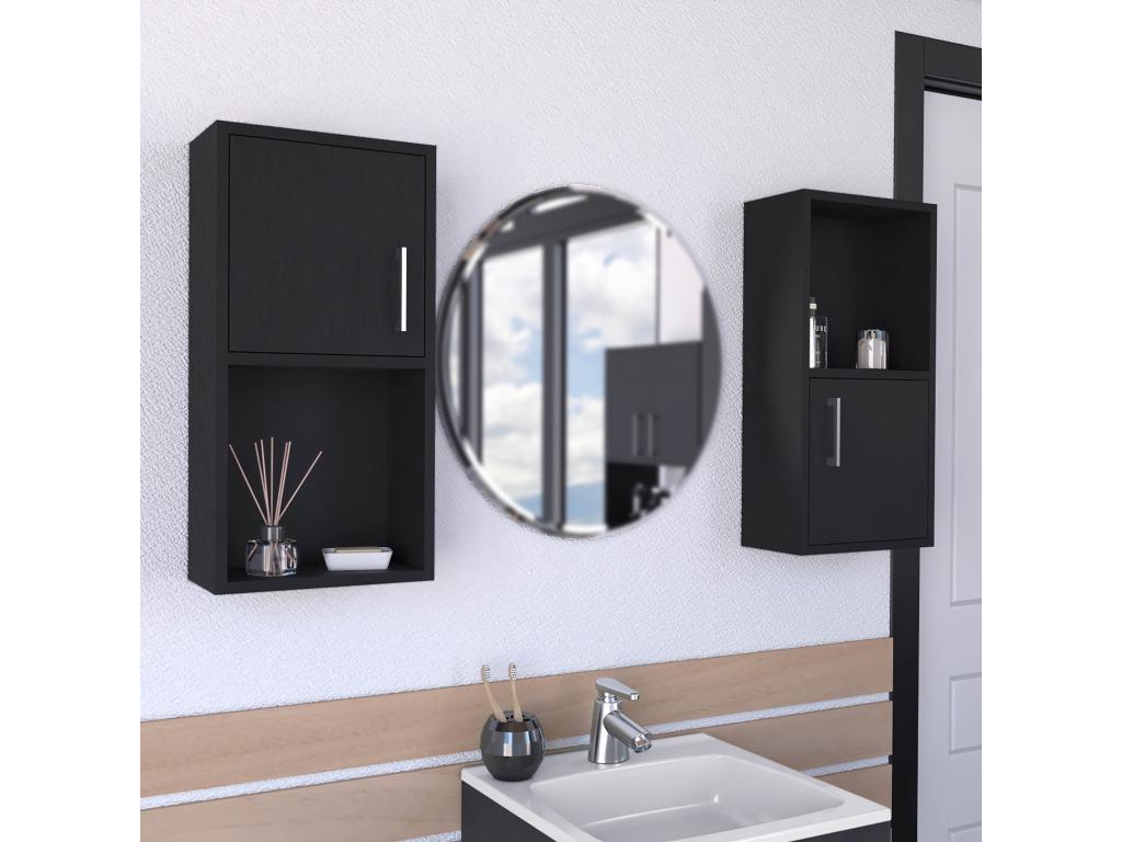 Melamine bathroom storage unit with 4 shelves and 2 doors, black, 60.1 cm x 30 cm x 16 cm, WGEA65716