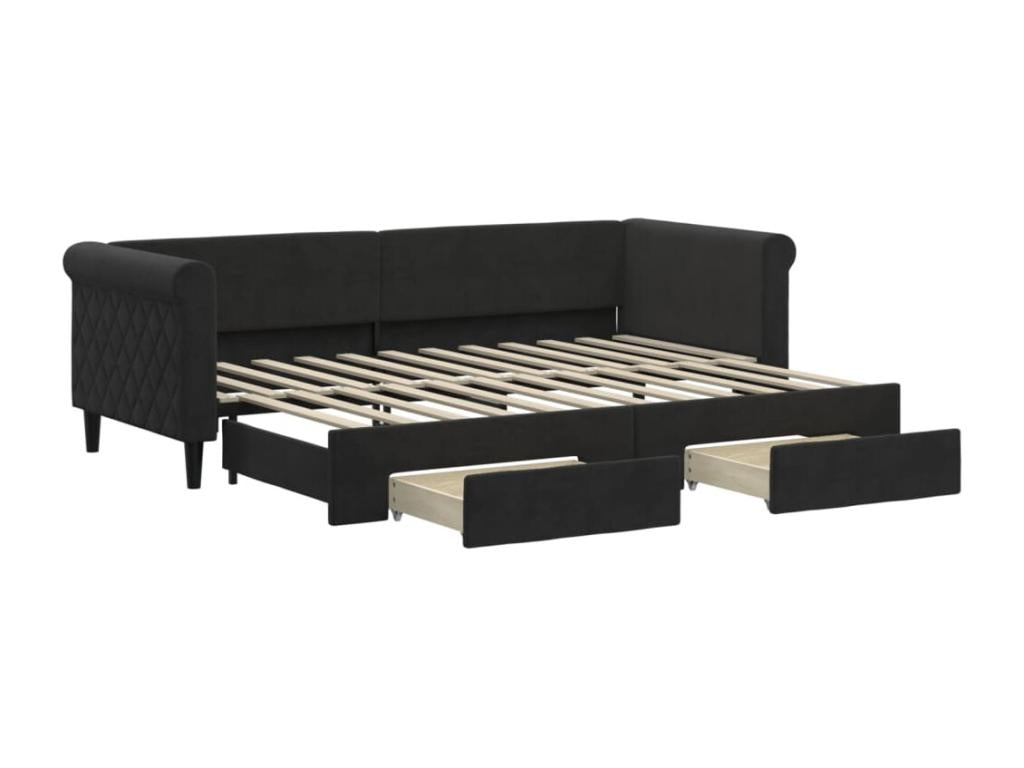 Daybed with pull-out bed and drawers, black, 80x200 cm, Mobenze JVUH90008