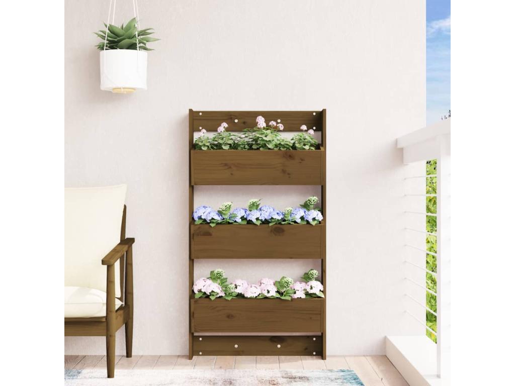3-tier wall planter, 60x18.5x110 cm, honey brown, solid pine, KZTZ72951