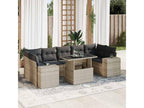 8-piece garden furniture set with light grey cushions, woven resin EOMF59117