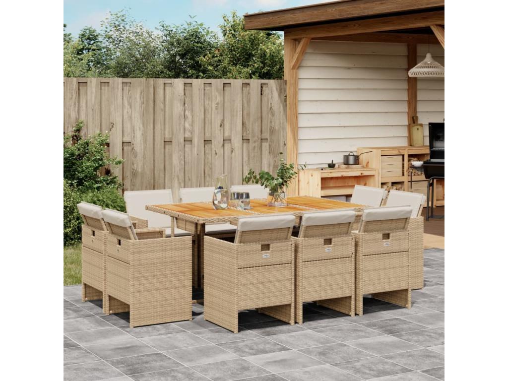 11-piece beige poly rattan garden dining set and cushions XGTV98778