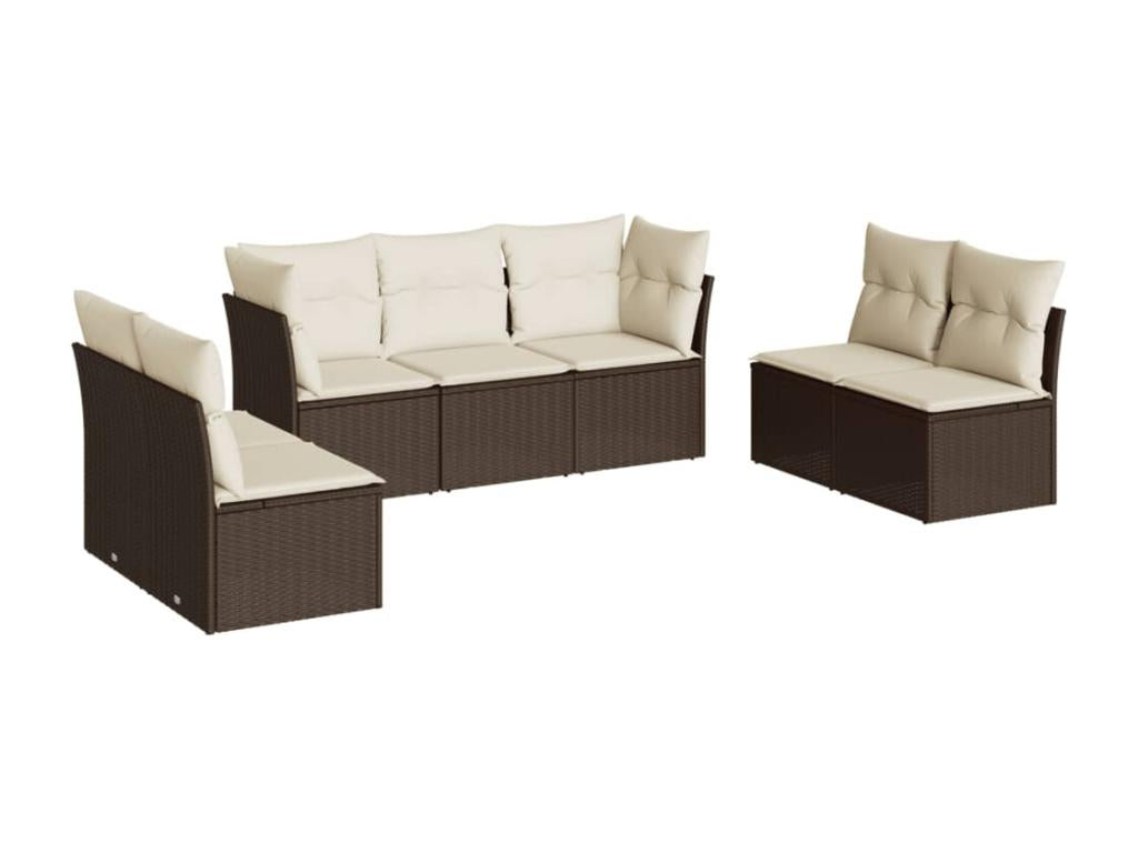 Garden furniture set with cushions, 7 pieces, brown woven resin, WIIC86615