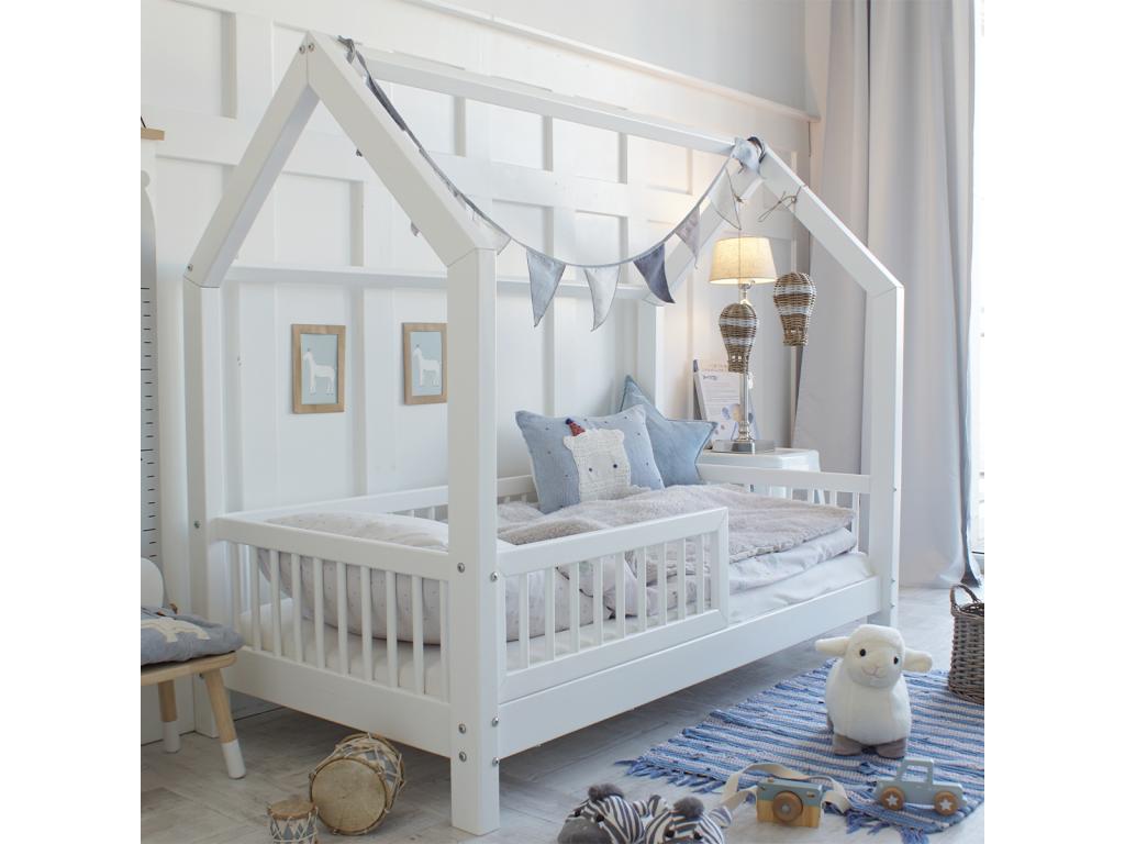 Cabin bed 90x190cm, guardrail and slatted base included, 10cm legs, Mobenze White EJFL22479