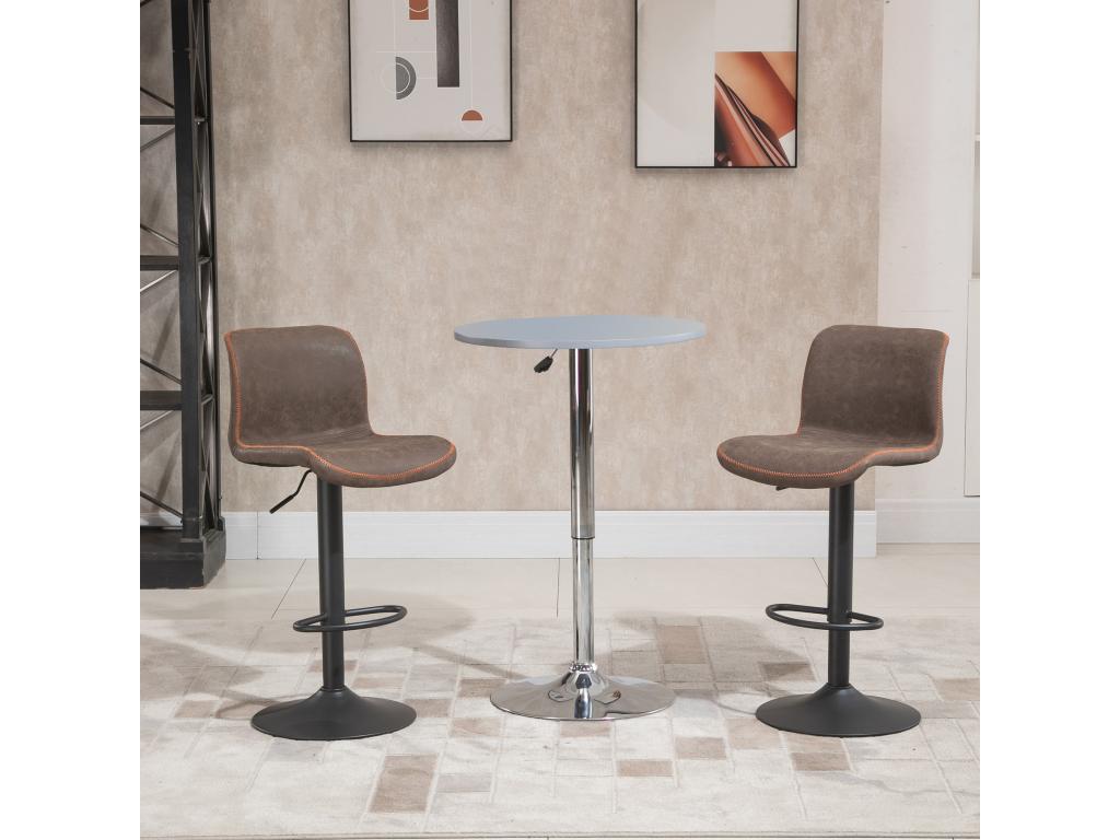Set of 2 Vintage Adjustable Swivel Bar Stools with Footrest, Brown PU Stitching, Mobenze PSJE74679