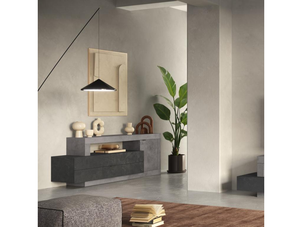 TV stand with 1 door and 2 drawers, Cement/Lead finish - Mobenze PSGT72800