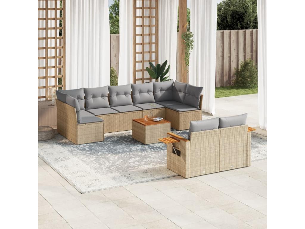 Garden furniture set with cushions, 10 pieces, beige woven resin, LGFZ79491