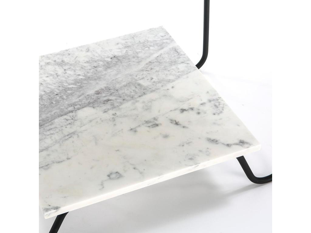 Mobenze BOWN60538 Side Table with 2 White Marble and Black Metal Shelves