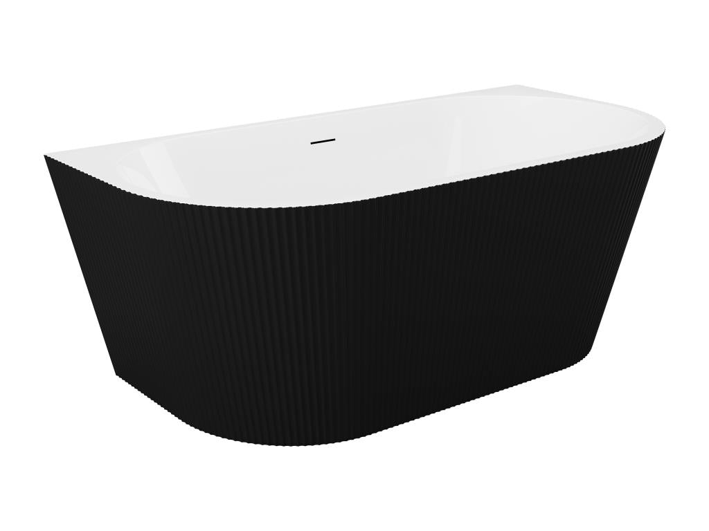 Semi-fluted bathtub - 206 L - 149x75x58 cm - Matte black - Acrylic - Mobenze WSSD73023