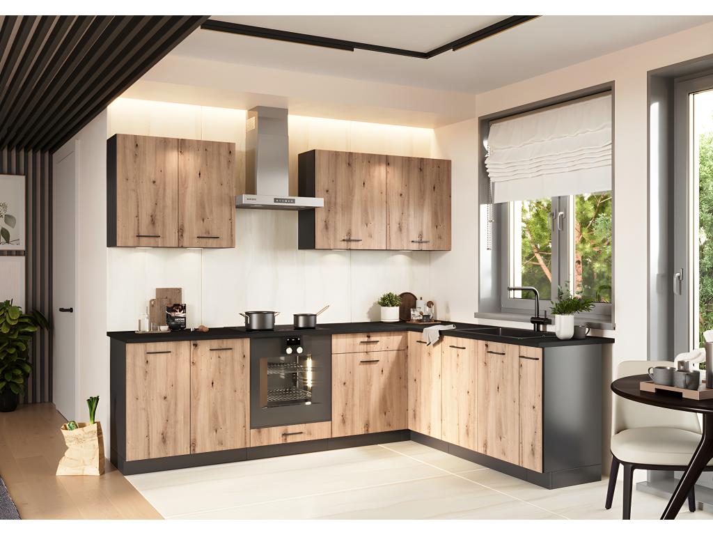 Mobenze 9-piece corner kitchen set in Mobenze Graphite Oak - Length 200/260 cm ZDRF96373