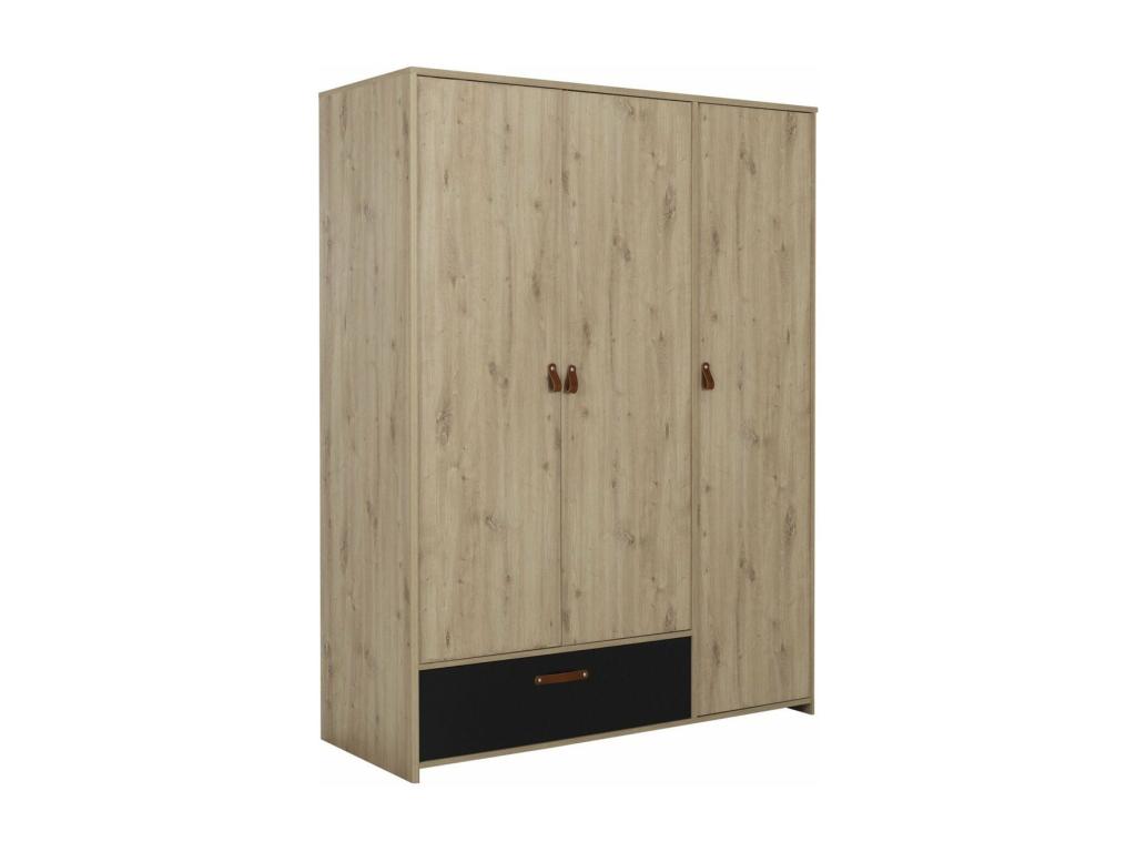 3-door, 1-drawer industrial-style wardrobe in Mobenze oak color - Made in France VCET61740