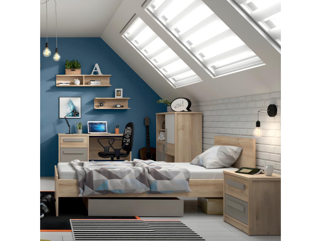 Luxameub Desk with 1 Drawer and 1 Door, Wood and Grey QWZW07502