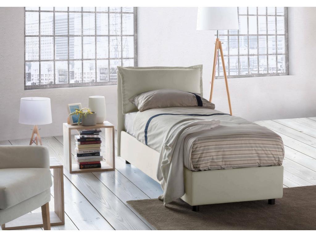 Mobenze Single Bed, Storage Bed with Fabric Upholstery, Made in Italy, Front Opening, Includes 90x190 cm Mattress, Beige NUGJ22199