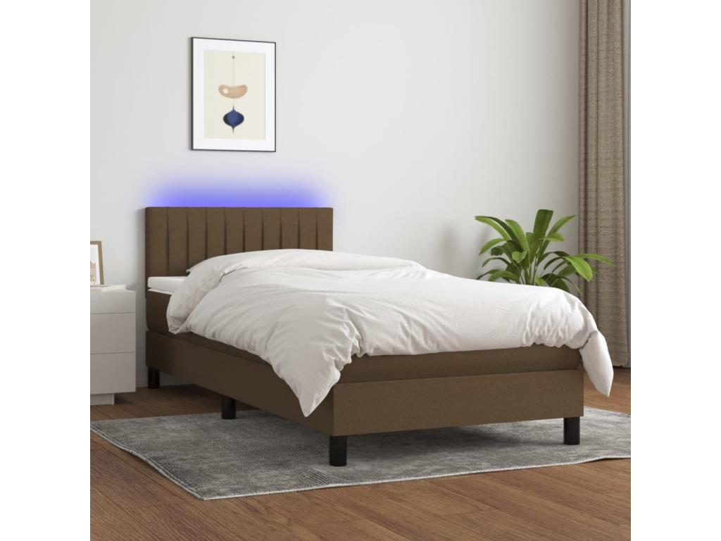 Upholstered bed base and mattress with LED lighting, dark brown, 80x200cm, fabric KBKO93245