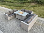 Rattan garden furniture set, gas fire pit table and sofa, light grey GIVL55750