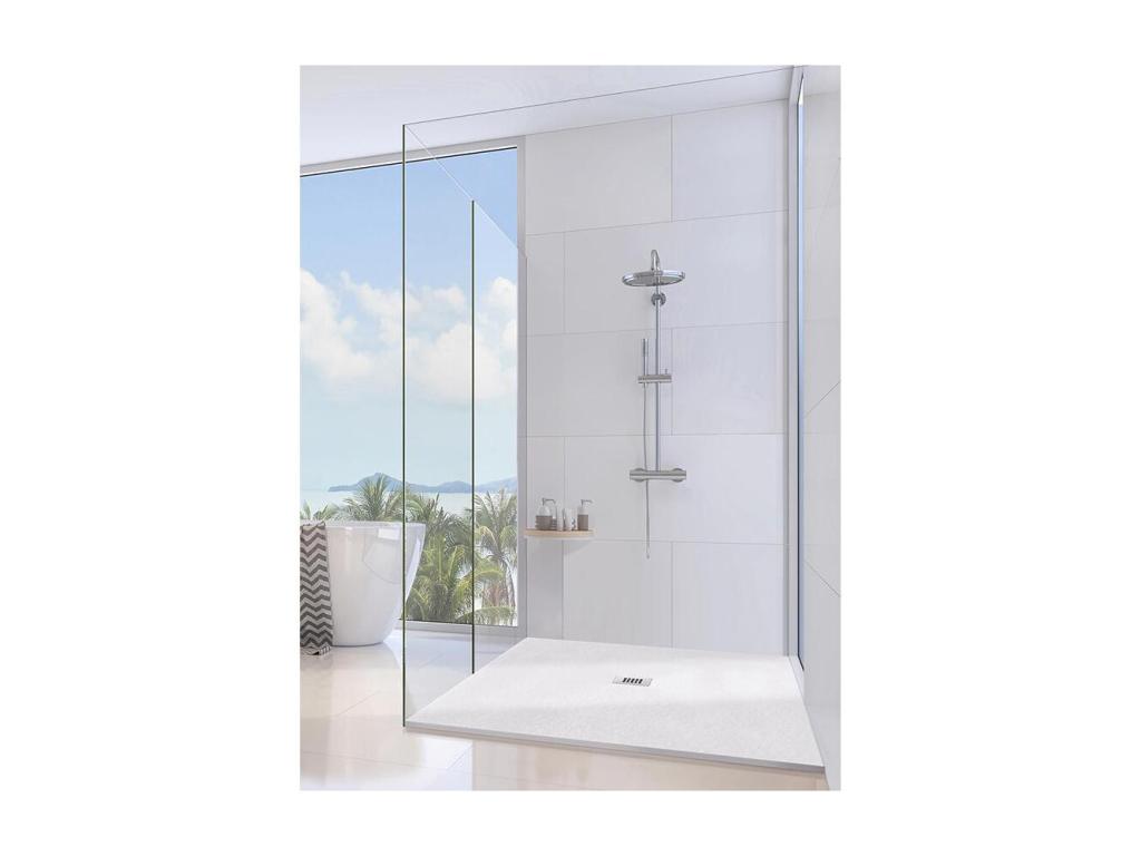 95x105 cm Mobenze White shower tray in synthetic resin and marble powder with free drain YTTE92157