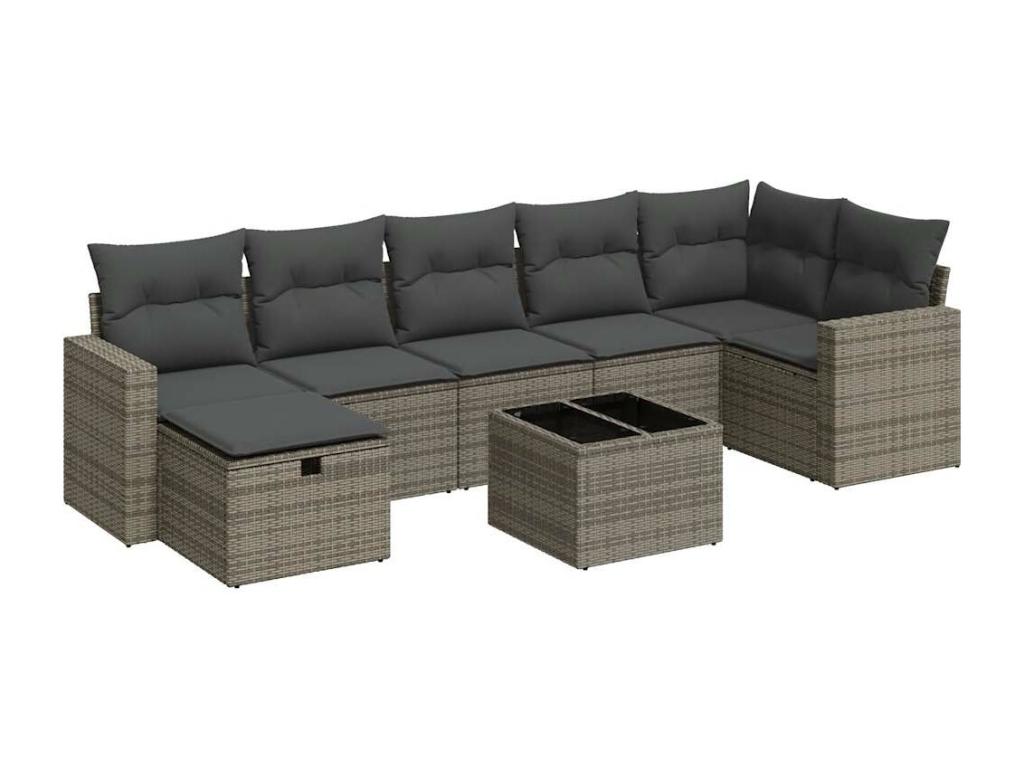 8-piece garden furniture set with grey resin wicker cushions ARDC41087