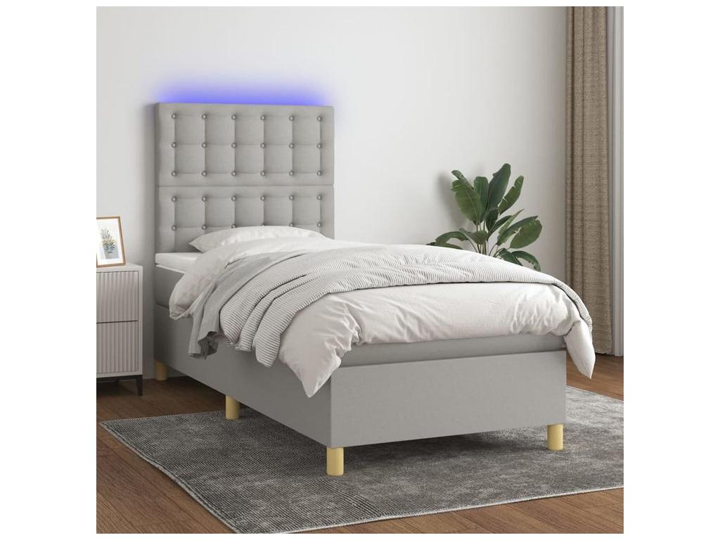 Mobenze bed base and mattress with LED, light grey, 80x200 MXDQ68045