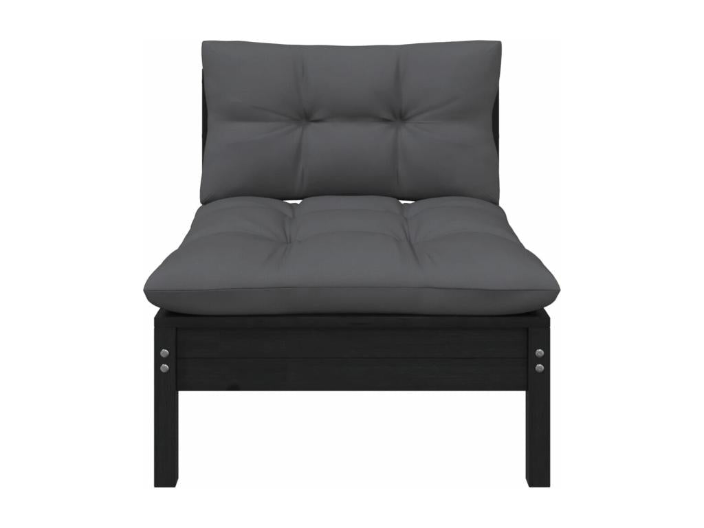 3-piece garden furniture set with cushions, black, solid pine, QVTT06962