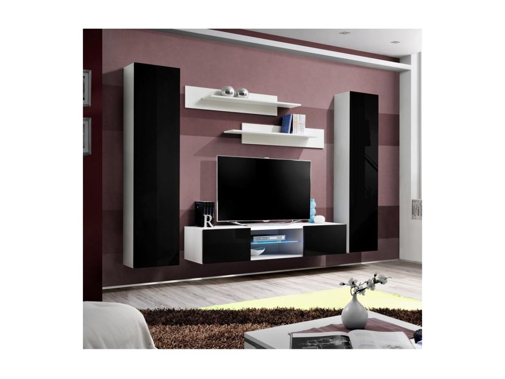 Mobenze O1 TV Unit with LED Lighting - White and Black - Designer wall-mounted unit for your living room. OWAL51429