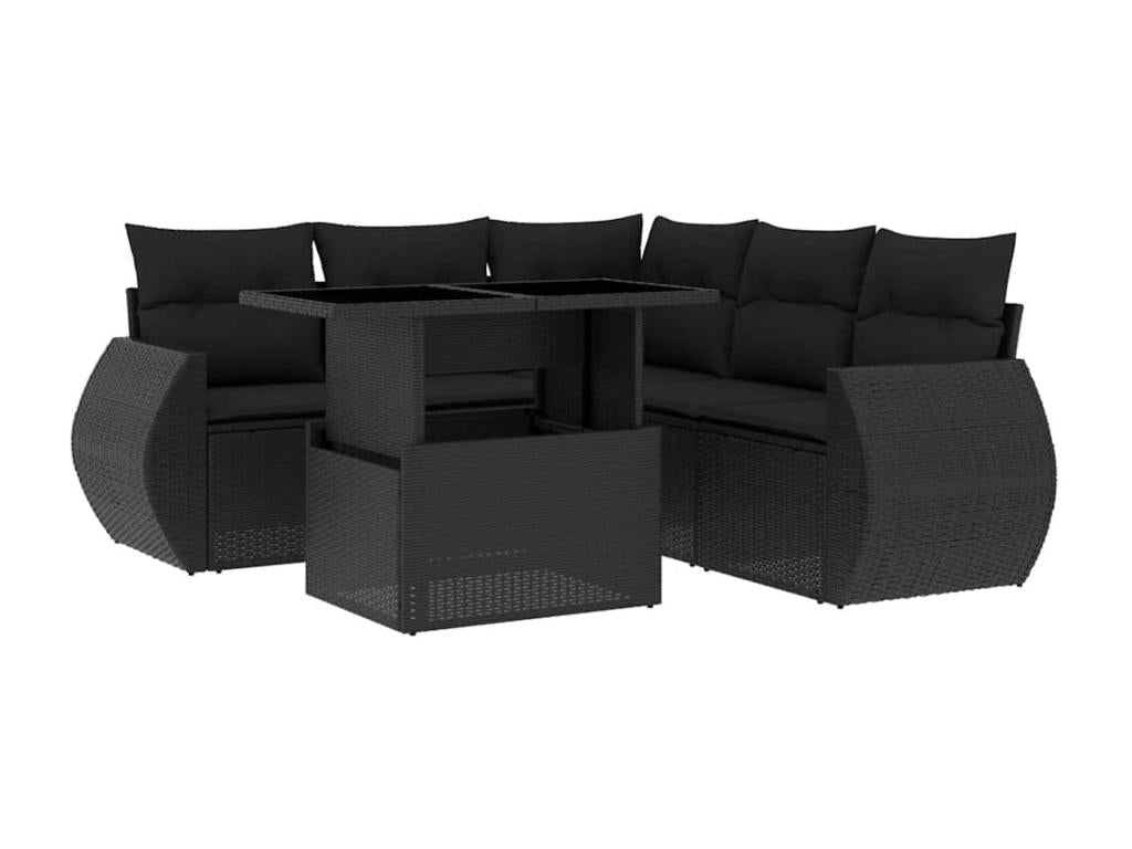 6-piece garden furniture set with cushions, black woven resin LPBX76241