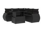 6-piece garden furniture set with cushions, black woven resin LPBX76241