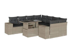 9-piece garden furniture set with light grey cushions, woven resin WFDC13098