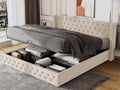 160x200cm Mobenze Storage Bed with Mobenze Slatted Base - Beige FHRD87955