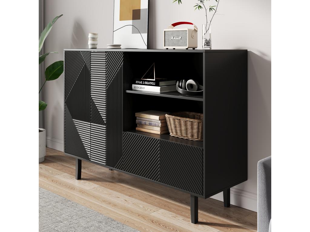 Sideboard with 2 doors and 1 drawer - 125x40x86 cm - Particleboard - Matte black YJTO71606
