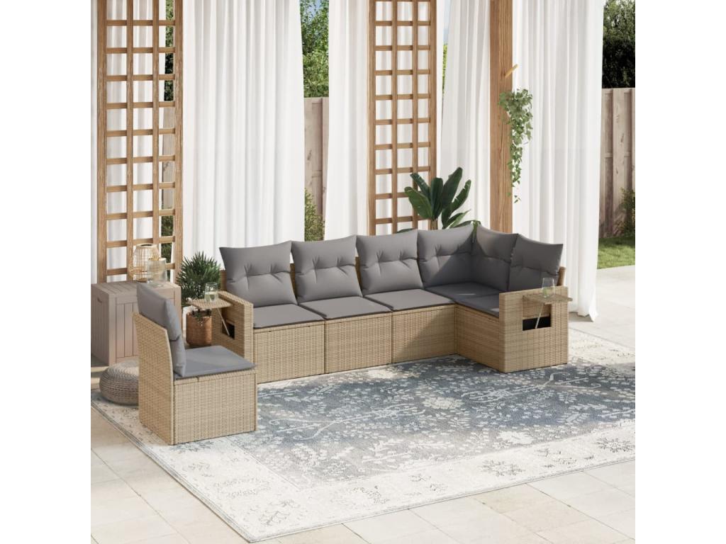 Garden furniture set with cushions, 6 pieces, beige woven resin VSRJ46902