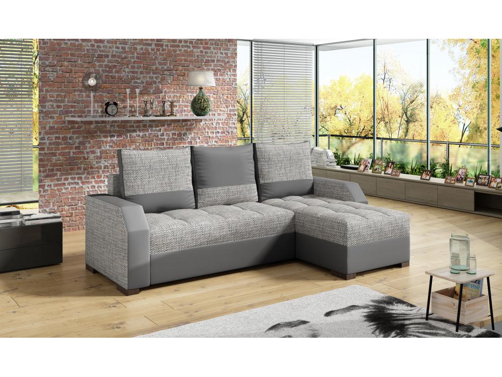 Reversible corner sofa bed, designer style, light grey mottled fabric and grey faux leather, Mobenze 250cm EAWW95270