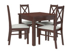 Square table set (80 x 80 cm) and 4 chairs in dark walnut Mobenze and light beige fabric, Opka ELRV93865