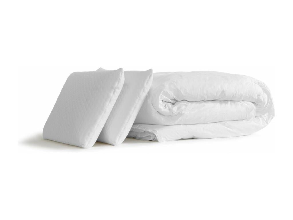 Ready-to-sleep pack: Mobenze memory foam latex mattress 140x190 cm, Mobenze grey bed base, 2 pillows, duvet KUZU29808