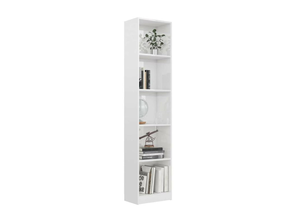 5-Tier Bookshelf, Glossy White, 40x24x175 cm, KHPI73321