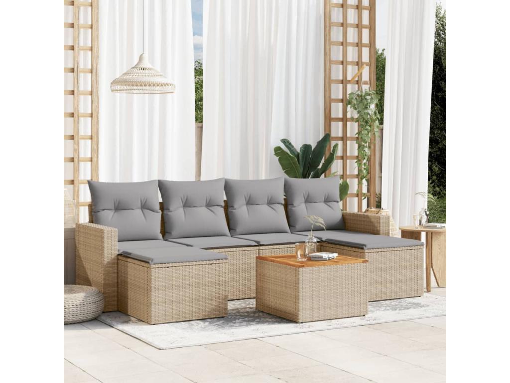 7-piece garden furniture set with cushions, Mobenze beige woven resin VXEV84107