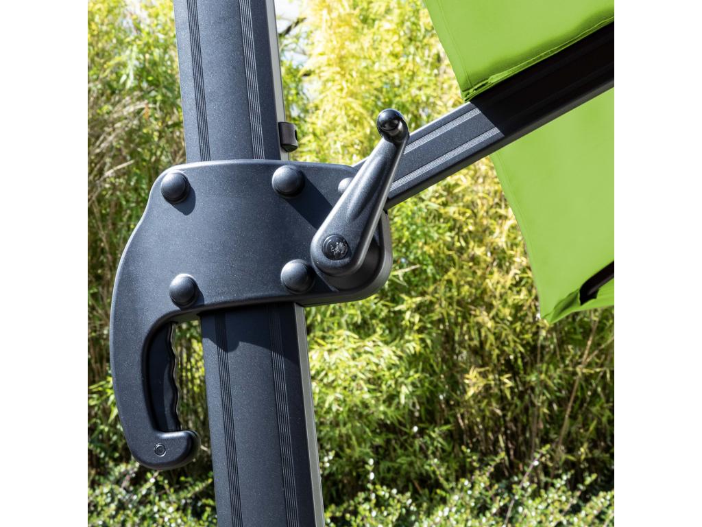 3x3m rotating cantilever parasol with 4 fillable green aluminum panels - Mobenze FBCN23826