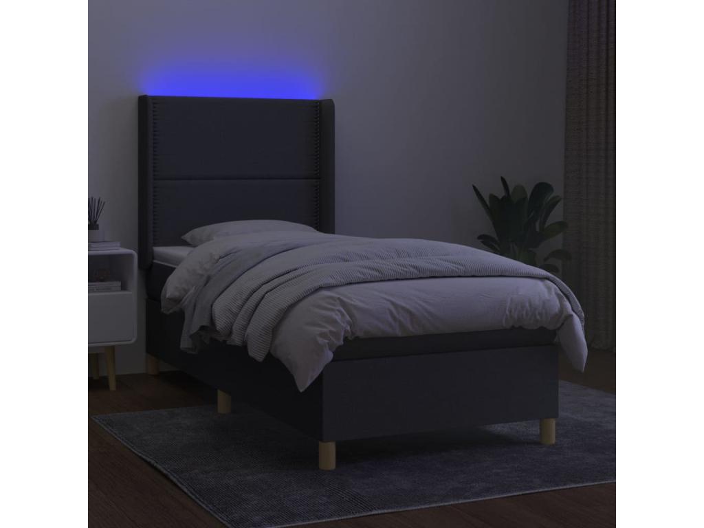Upholstered bed base with mattress and LED lighting, Dark Grey, 80x200cm, Fabric MJDM47710