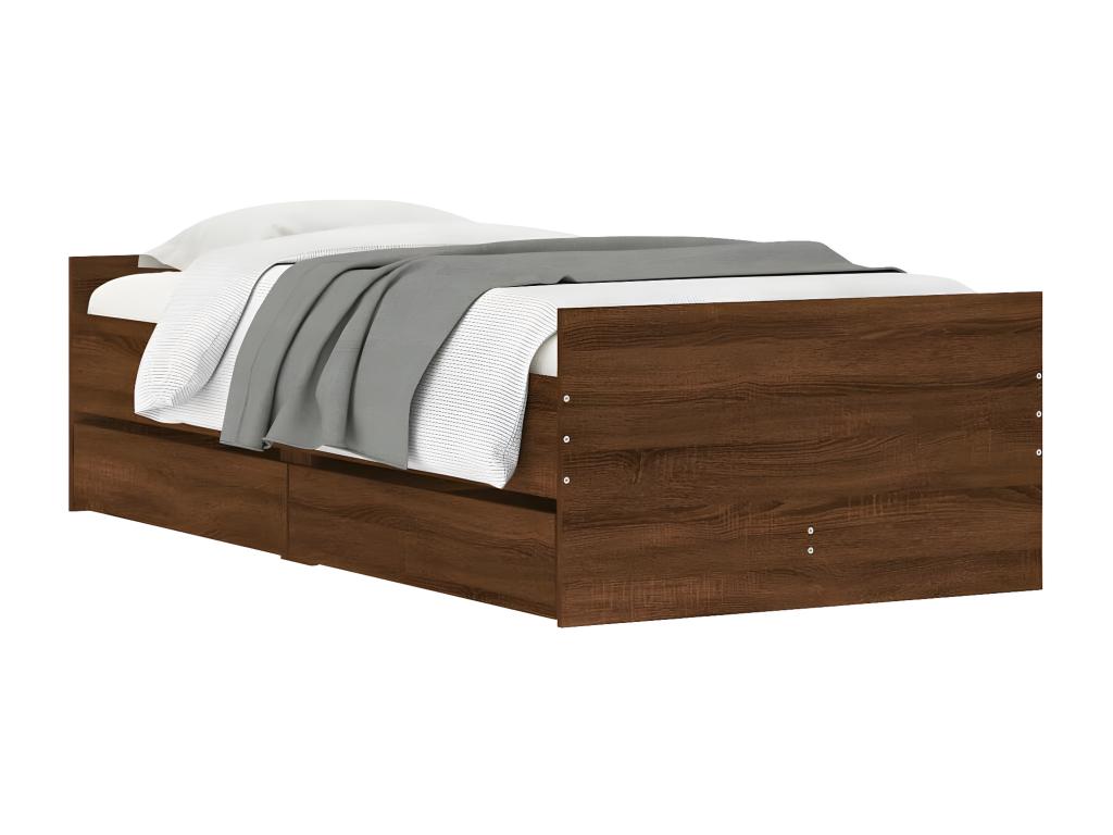 Bed frame with drawers without mattress, brown oak, 90x190 cm LVSJ59504