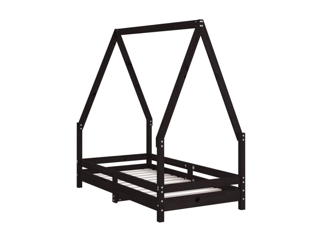 Black children's bed frame 70x140 Mobenze solid pine PCMR67969